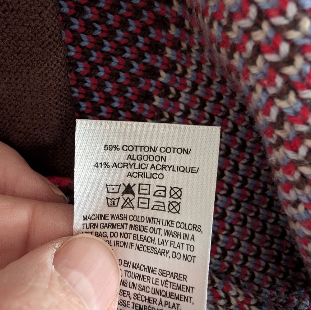 NWT Lucky Brand Aztec Pattern Open Front Cardigan - Brown, Red & Light Blue - Picture 6 of 6
